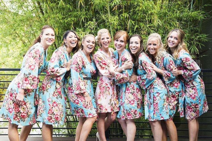 Bride and Bridesmaids in Floral Robes