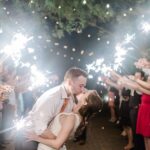 Bride and Groom Wedding Exit Sparkler Sendoff with a Kiss