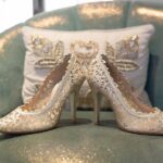 Wedding Day Shoes for the Bride| Champagne Gold Color Embroidered Closed-Toe Heels| Photo by Tampa Bay Wedding Photographer Kristen Marie Photography