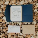 Cute Rustic Light and Navy Blue and Brown Paper Wedding Invitation Suite