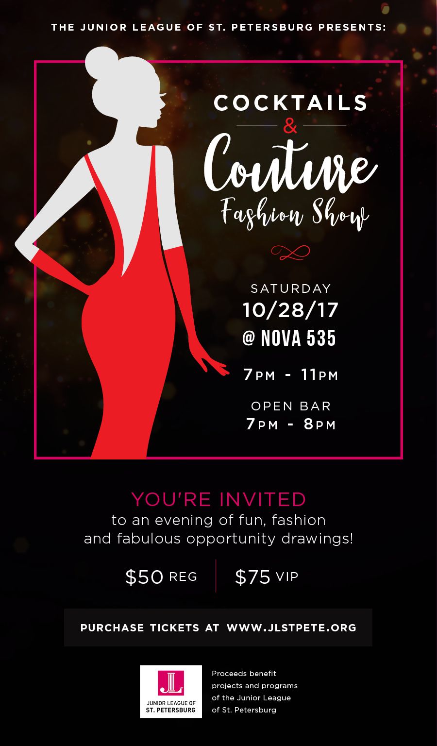 2017 10-28 JLSP Cocktails and Couture Fashion Show at DTSP venue NOVA 535 flyer