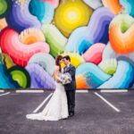 DTSP Street Art Industrial Wedding Portrait, Bride with Blue, Dusty Purple, and White Bouquet | Whimsical Dusty Purple Wedding at Downtown St Pete Historic Wedding Venue NOVA 535