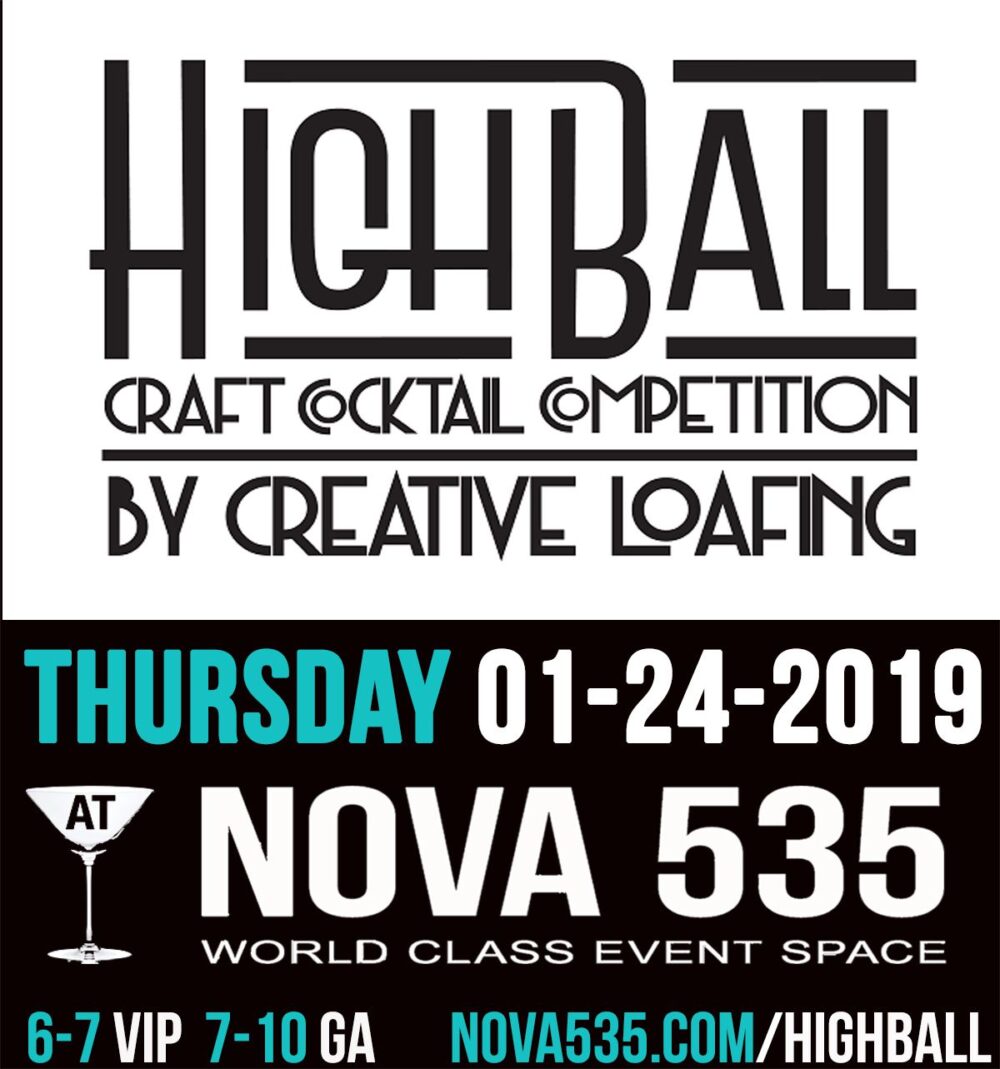 Thursday January 24 2019 it's Highball Competition at historic Downtown St. Pete venue NOVA 535 Unique Event Space