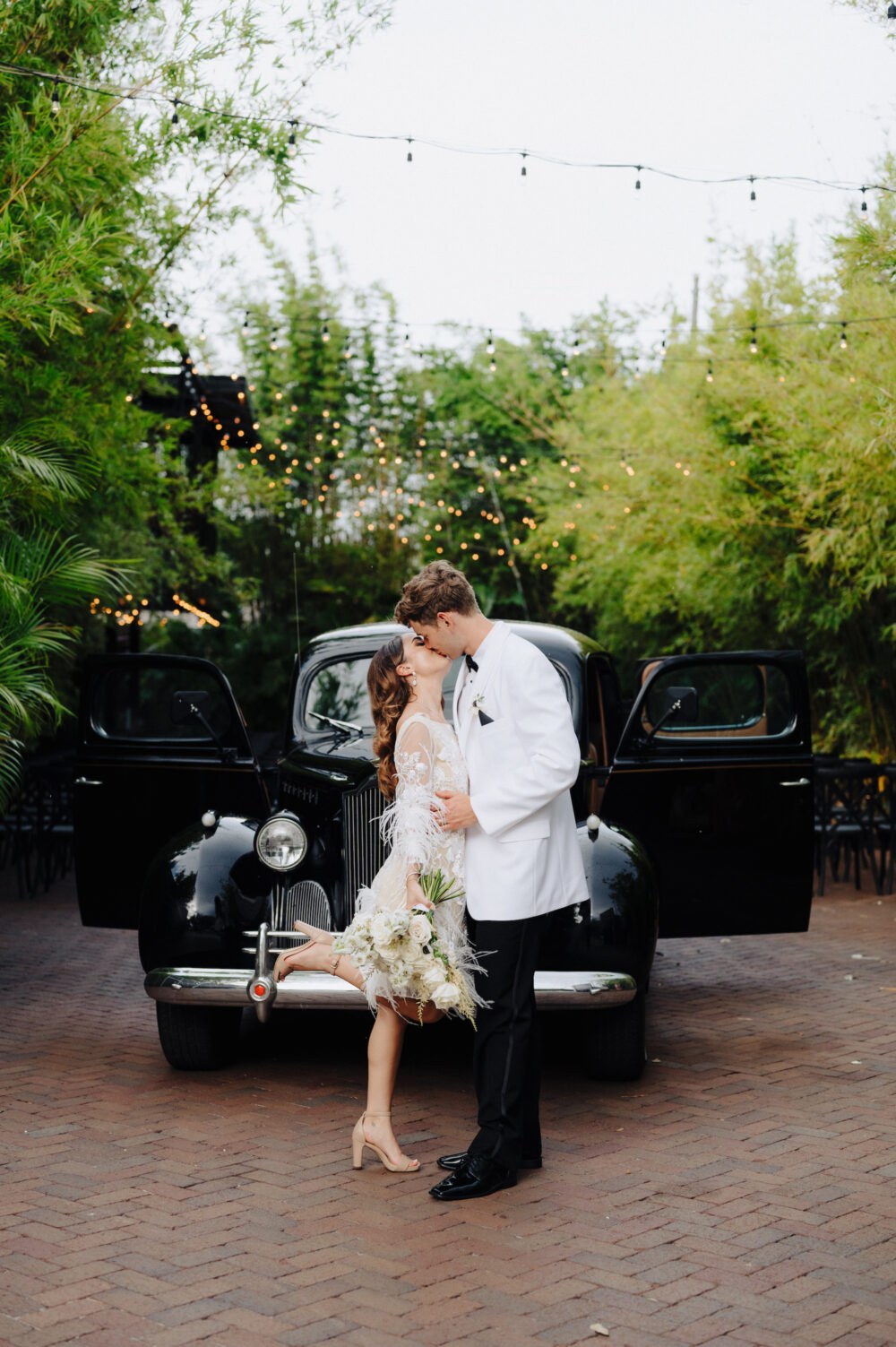 Black Classic Getaway Car for Modern Great Gatsby Inspired Wedding | Tampa Bay Event Venue Nova 535