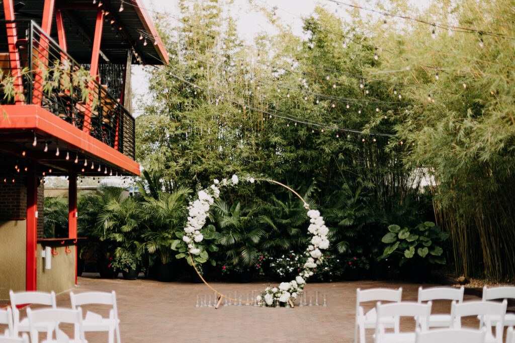 Timeless Black and White Wedding Ceremony Arch in Bamboo Garden Inspiration