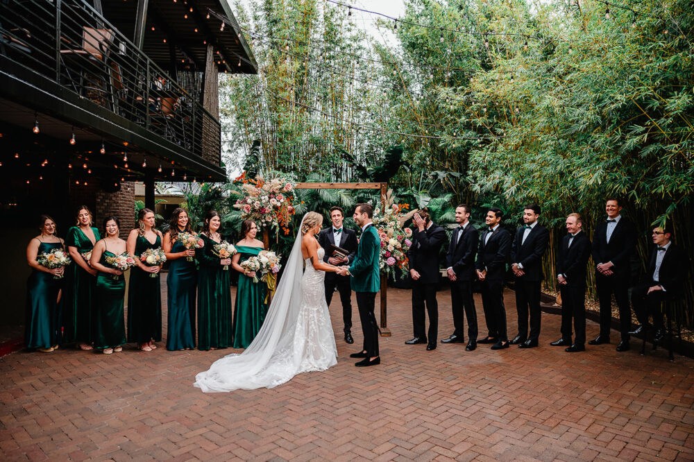 Vintage Boho Outdoor Bamboo Garden Wedding Ceremony Decor Inspiration | Emerald Green Wedding Party Attire Ideas | Tampa Bay Event Venue Nova 535