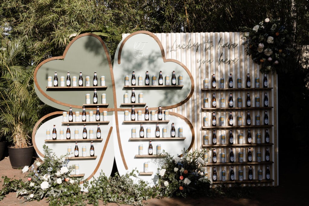 Lucky in Love St Patrick's Day Wedding Beer Wall Wedding Reception Decor Inspiration