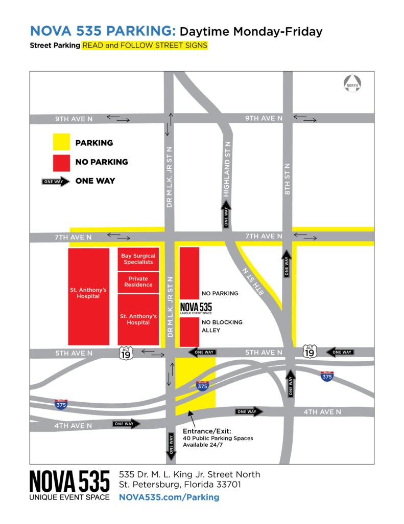 NOVA 535 Parking Lot Map for daytime during the weekdays