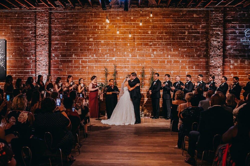 Romantic Burgundy industrial chic downtown St. Pete Florida wedding at historic venue NOVA 535